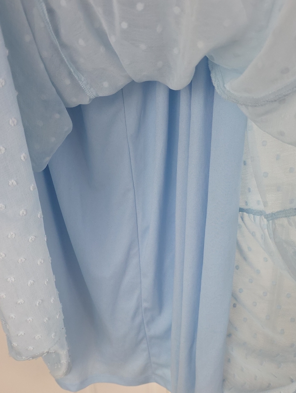 Trixxi Baby doll Powder Blue Swiss Dot Ruffle Open Back Midi Dress. Size Large. - Picture 7 of 10